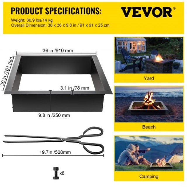 VEVOR Δακτύλιος Εστίας Φωτιάς, 36/30 Διάμετρος, 1.5 mm, με Λαβίδες, για Εξωτερικό Χώρο  TGFXHKHC30X5DQCH1V0