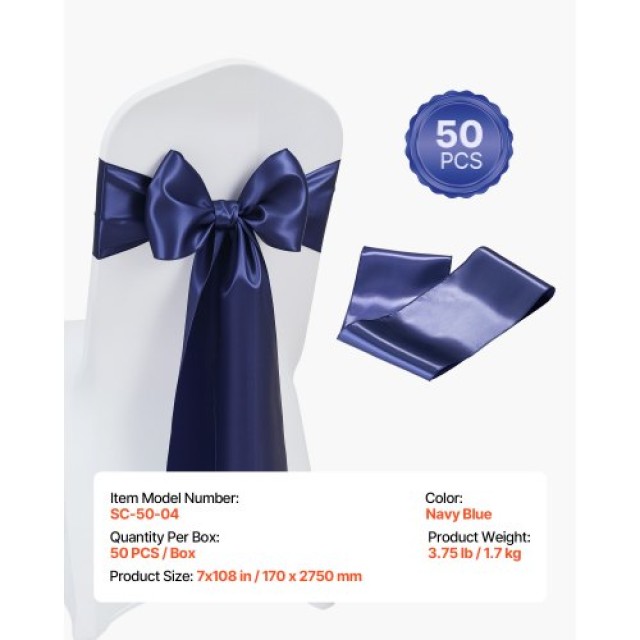VEVOR Σατέν Κορδέλες Καρέκλας 275x17cm, Set 50 Τεμαχίων, Navy Blue ... VEVOR Σατέν Κορδέλες Καρέκλας 275x17cm, Set 50 Τεμαχίων, Navy Blue ...