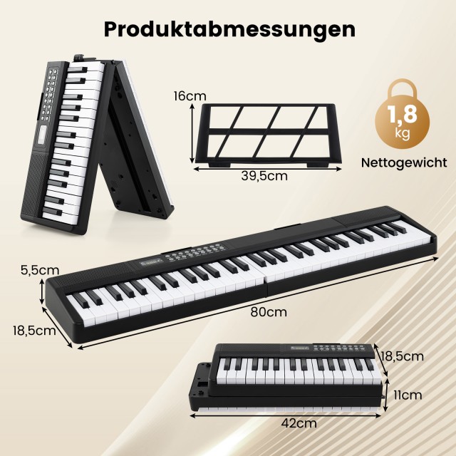 Costway Πτυσσόμενο Πλήκτρο 61 Νότες με Split-Λειτουργία και 3 Εκπαι... Costway Πτυσσόμενο Πλήκτρο 61 Νότες με Split-Λειτουργία και 3 Εκπαι...