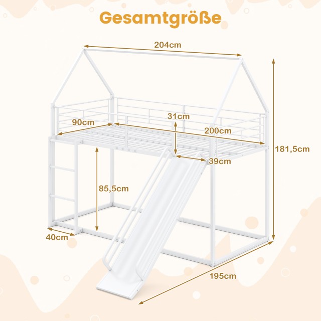 Costway Παιδική Κουκέτα-Σπιτάκι με Τσουλήθρα και Ασφαλή Κάγκελα & Σ...