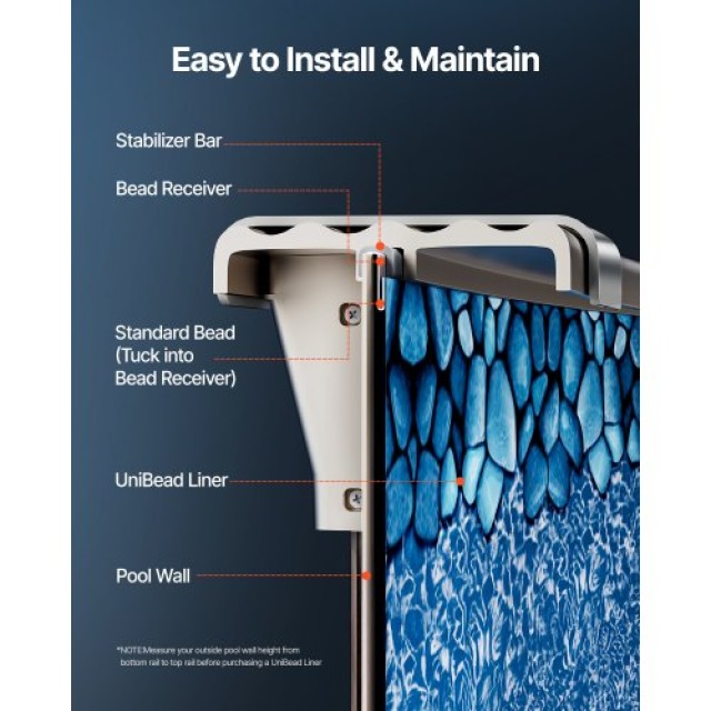VEVOR Ελλειπτική Επένδυση Πισίνας 18x33ft Unibead για Ύψος Τοίχου 52in YCNCOVAL1833VY8CCV0