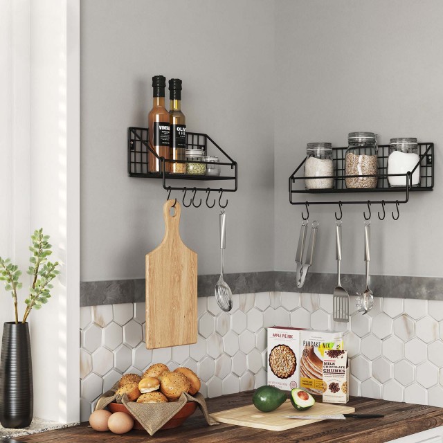 SONGMICS Σετ 2 τμχ Μεταλλικά Ράφια Τοίχου 30x12x13 cm & 40x12x13 cm Χρώματος Μαύρο, LFS02BK 