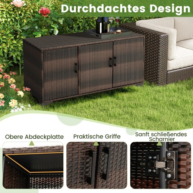 Costway  Κουτί Αποθήκευσης PE-Rattan 318L με Αποσπώμενα Ράφια και Αδιάβροχη Επένδυση 135 x 50 x 70,5 cm Καφέ JZ10261CF