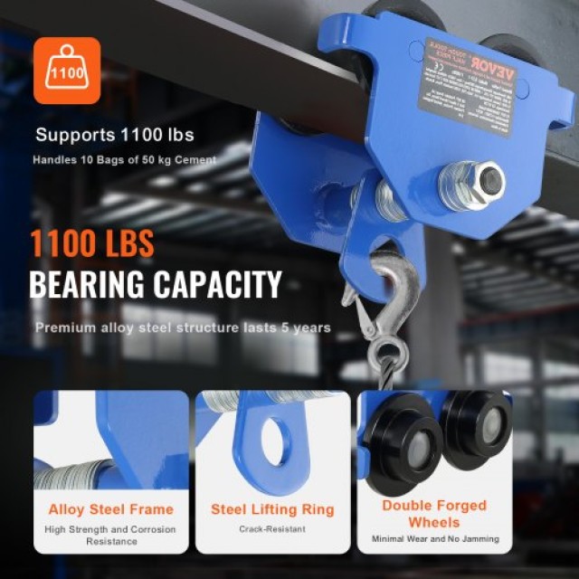 Χειροκίνητο Τρόλεϊ VEVOR 0.5 Τόνων για I-Beam  FZSTXC05T2555HYFGV0