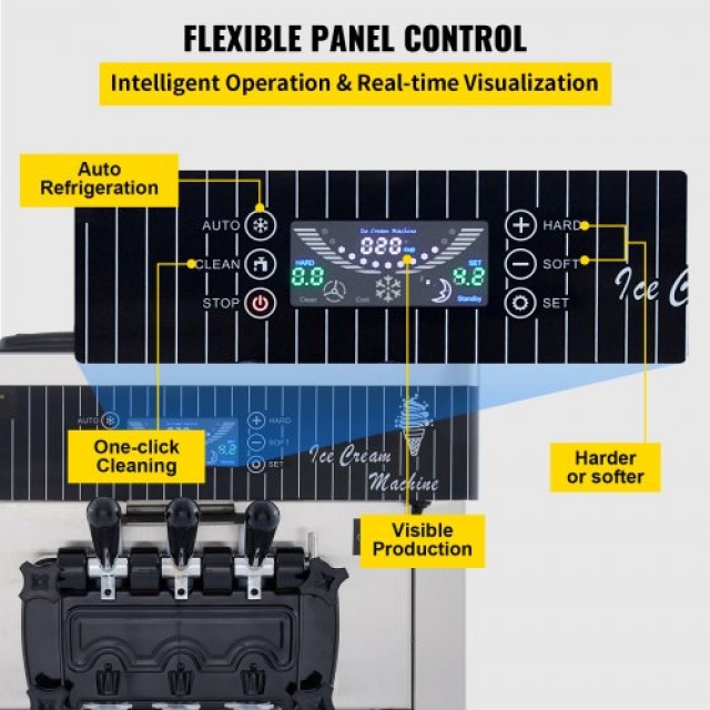 VEVOR Επιτραπέζια Μηχανή Μαλακού Παγωτού 2200W Παραγωγής 5,3 έως 7,4 Γαλόνια Αρτοποιεία BJLJYKF-8218TPDT1V2