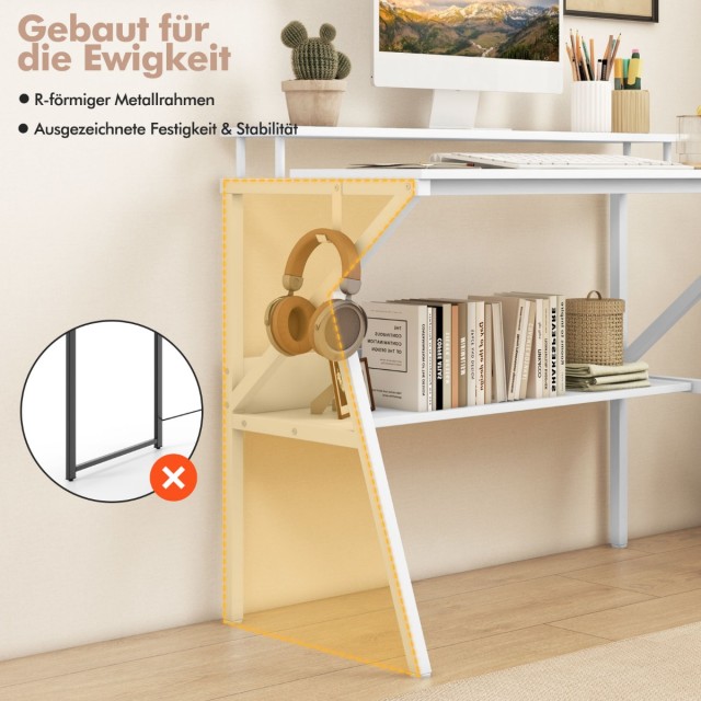 Costway Λευκό Γραφείο με Ράφι και Βάση Οθόνης 100 x 50 cm CB10771WH