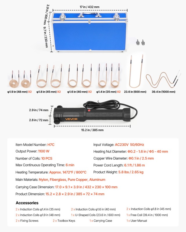 VEVOR Φορητός Επαγωγικός Θερμαντήρας 1100W για Γρήγορη Αφαίρεση Καρ...