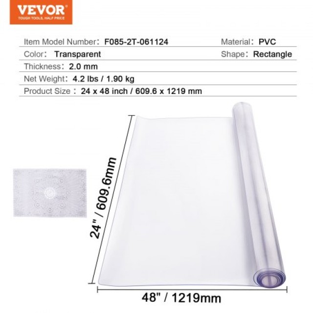 Διαφανές Προστατευτικό Τραπεζιού VEVOR 24x48 2.0mm  ZFXPVCZB24X4X2UPYV0
