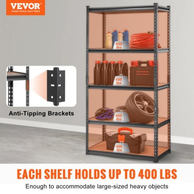 VEVOR Ράφι Αποθήκευσης 5 Επιπέδων, 907 kg, Μεταλλικό, 91x46x183 cm,...