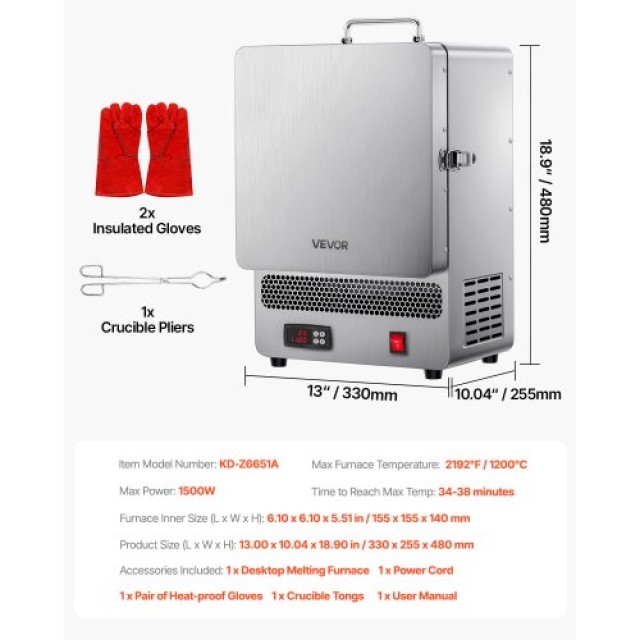 VEVOR Ηλεκτρικός Κλίβανος Τήξης 1500W 1200℃ ZMKXXDL1500WLT2AY001V2 VEVOR Ηλεκτρικός Κλίβανος Τήξης 1500W 1200℃ ZMKXXDL1500WLT2AY001V2