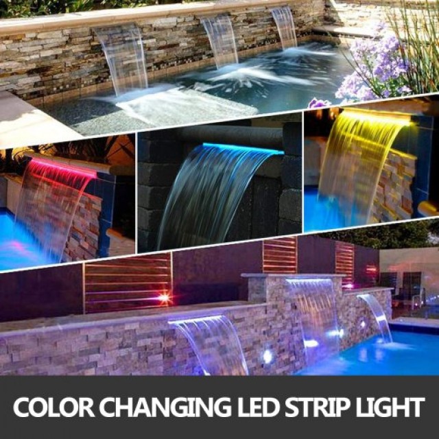VEVOR Ανοξείδωτος Καταρράκτης Πισίνας με LED 17.7x4.5x3.1 εκ.  PQSB...