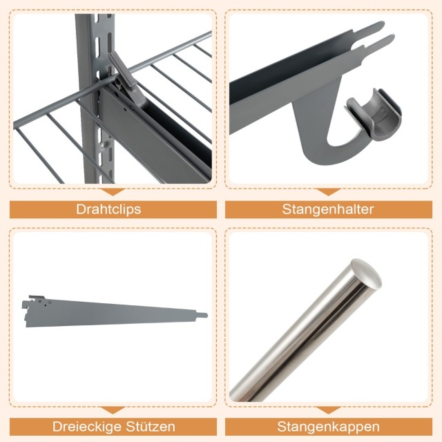 Costway Επεκτάσιμο Σύστημα Αποθήκευσης Γκρι 122 - 244 cm JZ10353GR