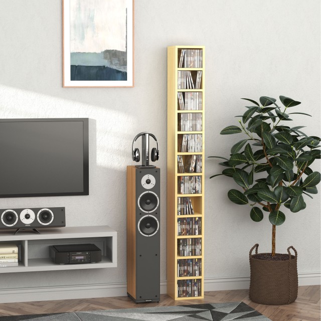 Ντουλάπι για CD HOMCOM με 12 ράφια για 204 CD, σε MDF και μοριοσανίδα, 21x20x175 cm, χρώμα ξύλου 833-135