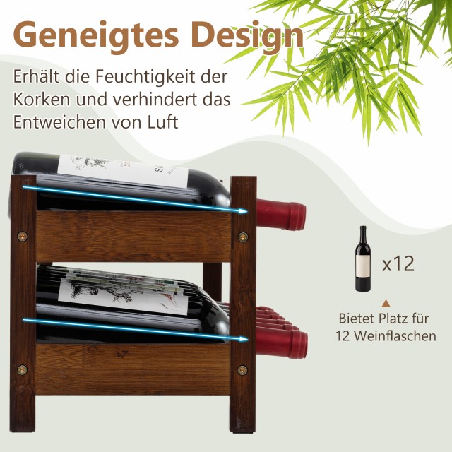Costway Μπαμπού Ραφιέρα Κρασιών για 12 Μπουκάλια με 2 Ράφια για Κελ...