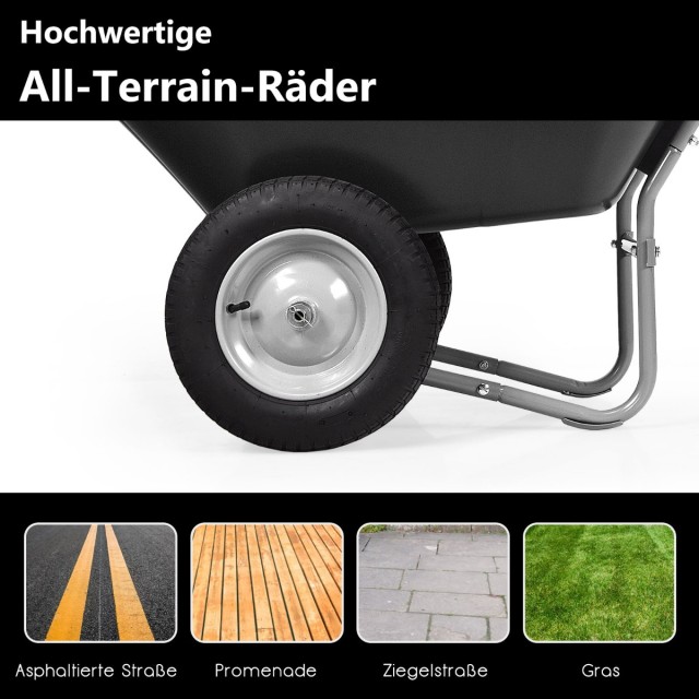 Costway Δίτροχο Καρότσι Βαρέως Τύπου για Κήπο 145 x 65 x 65 cm Μαύρ...