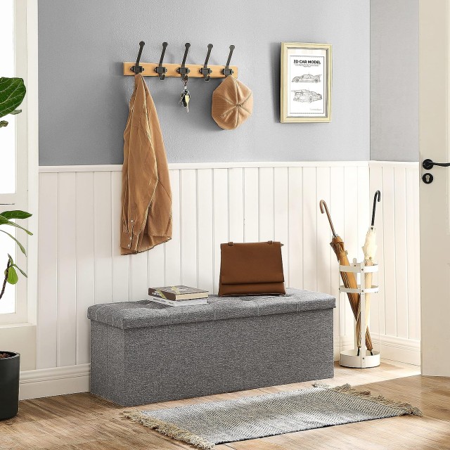 SONGMICS Σκαμπό Αποθήκευσης Πολυλειτουργικό 110x38x38 εκ, Ανοιχτό Γκρι LSF077G05