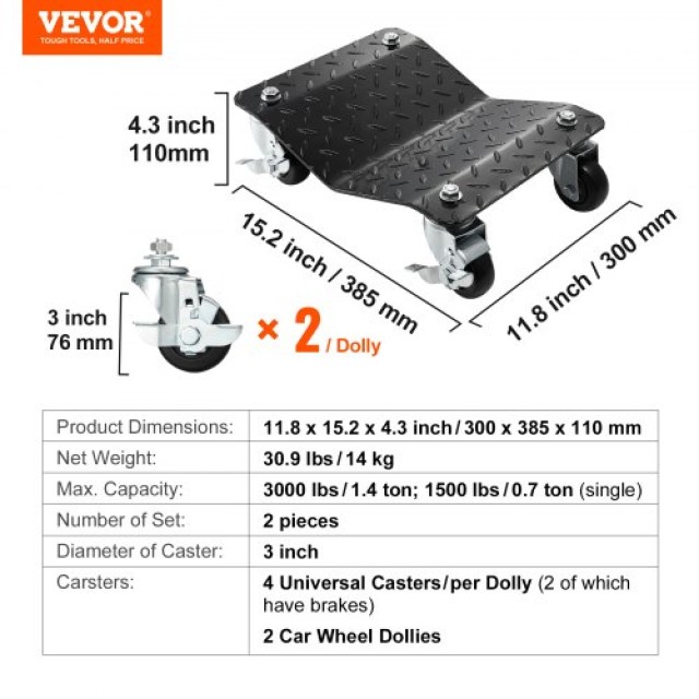 VEVOR Καρότσι Αυτοκινήτου 2τμχ Βαρέως Τύπου 1360kg για Επισκευές  NASLSBY215002P76DV0