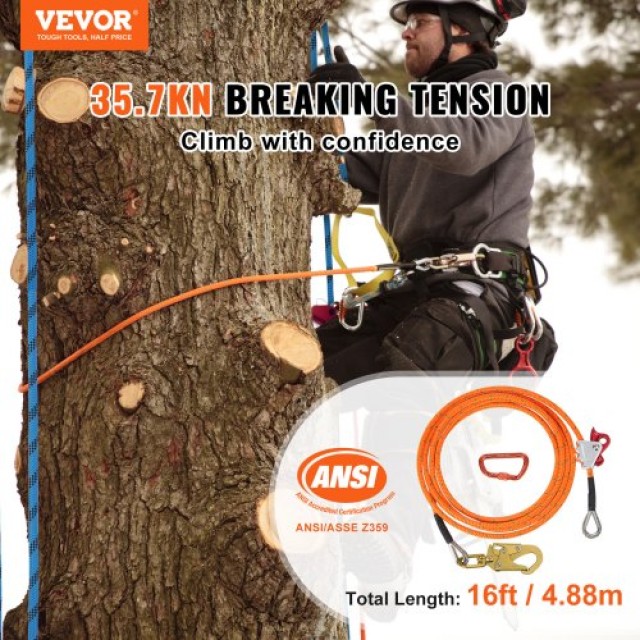VEVOR Σύστημα Ασφαλίστρας με Ατσάλινο Πυρήνα 12.7mm, 16ft για Δενδρ...