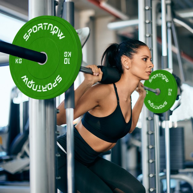 SPORTNOW  Σετ 2 Δίσκοι Βάρους 10kg από Καουτσούκ με Τρύπα 2/5 cm για Μπάρες και Μονόζυγα, Πράσινο  A91-376V00GN