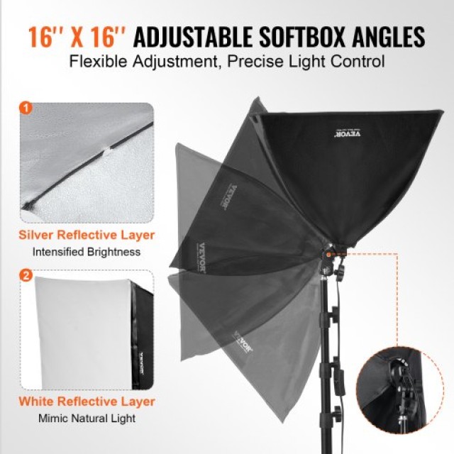 VEVOR  Κιτ Φωτισμού Softbox 16x16, ρυθμιζόμενο 3000-6500K για λήψει...