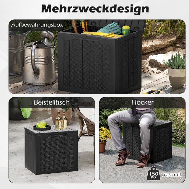 Costway Μαύρο Κλειδωμένο Κουτί Αποθήκευσης 96L με Πλεκτή Ρατάν Όψη ...