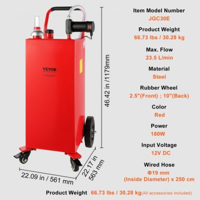 VEVOR Φορητή Δεξαμενή Καυσίμου 113L με Αντλία 180W  JSJYCH23012MMHW...