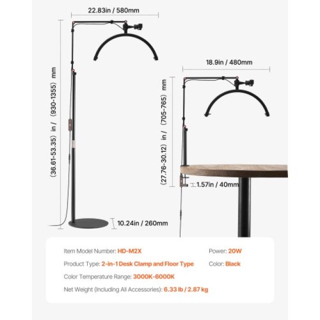 VEVOR Φωτιστικό LED Δαπέδου και Γραφείου για Αισθητικούς WSD2H116YC... VEVOR Φωτιστικό LED Δαπέδου και Γραφείου για Αισθητικούς WSD2H116YC...