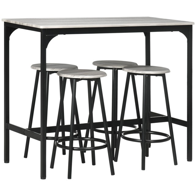 HOMCOM Σετ Τραπεζαρίας 5 Τεμαχίων με Μπάρα 110x50x89.5 εκ. και Σκαμπό Ø30x60.5 εκ. από Ξύλο και Μέταλλο Γκρι και Μαύρο 835-890V00GY