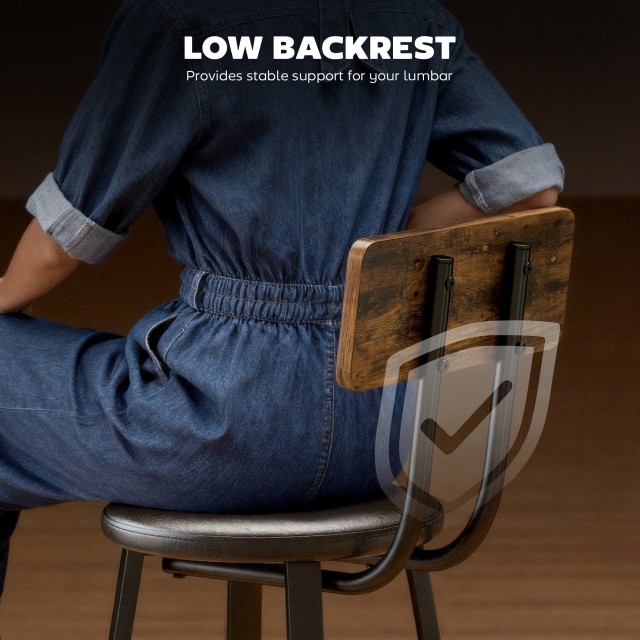 HOMCOM Σετ 2 Σκαμπό Μπαρ Βιομηχανικού Στυλ με Πλάτη, Κάθισμα από Συ...