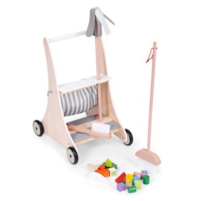 ECOTOYS Ξύλινο σετ καροτσιού καθαρισμού W10D200B