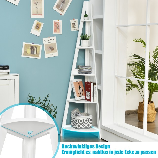 Costway  Γωνιακή Σκάλα Ραφιέρα από MDF με 5 Ράφια - Ανθεκτική και Αδιάβροχη Σχεδίαση HW66964WH