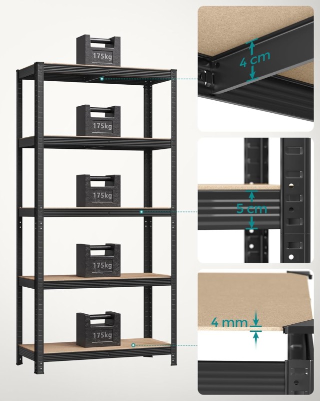 SONGMICS Σετ 2 Μεταλλικών Ραφιών Γκαράζ 90x40x180cm με Ρυθμιζόμενα Ράφια και Αντιολισθητικά Κιτ GLR042B01