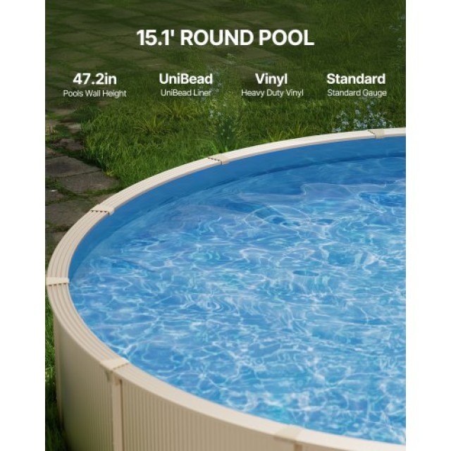 VEVOR Στρογγυλή Επένδυση Πισίνας 15ft Unibead 47in Ύψος Τοίχου Μονόχρωμη YCNCCSROUND4STWZ6V0