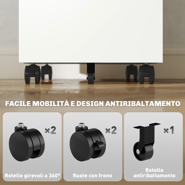 Vinsetto Αρχείο Φυλλάδιο από Ατσάλι με 5 Ρόδες, 2 Συρτάρια και Δίσκο για Στυλό, 30x43.5x60 εκ., Λευκό 924-100V00WT