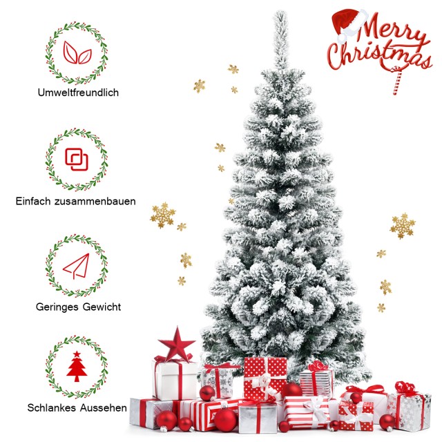 Costway  Τεχνητό Χριστουγεννιάτικο Δέντρο 135 εκ. με Χιονισμένα Κλα...