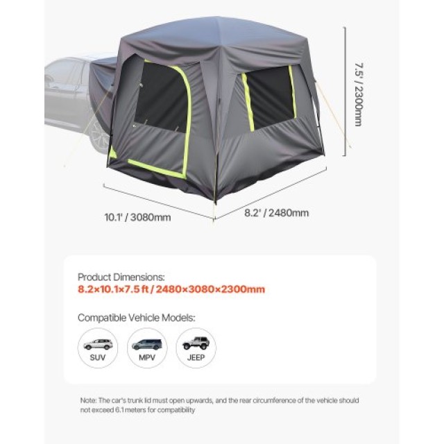 VEVOR Σκηνή SUV Camping Αδιάβροχη με Rainfly για 5-8 Άτομα CZZPCHK108FTS8UF8V0
