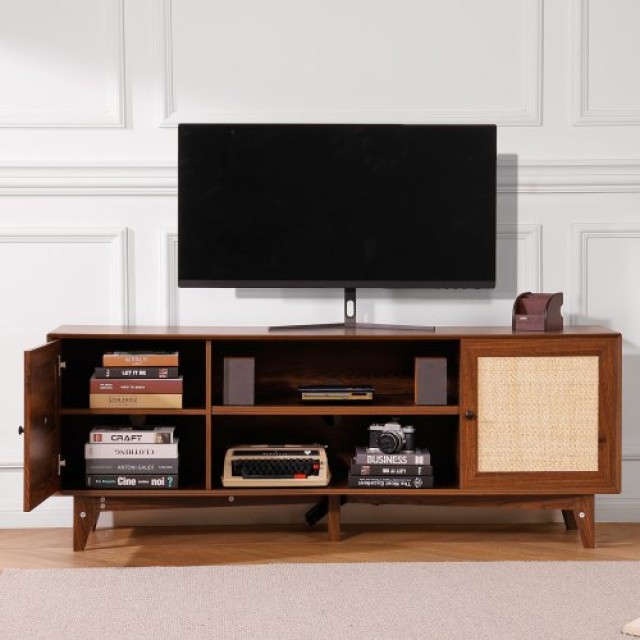 Ρατάν TV Σταντ 191cm Boho TV Ντουλάπι Καρυδιά - VEVOR  TBDSJ66INCHE0TAMJV2