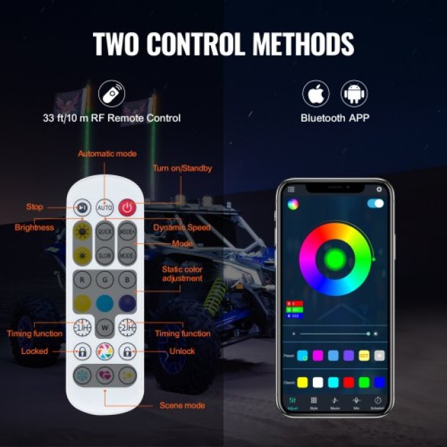 VEVOR LED Σπιράλ Φώτα 4FT RGB με Τηλεχειριστήριο για ATV/UTV  CRKJPPTDZ4YCDGFM9V9