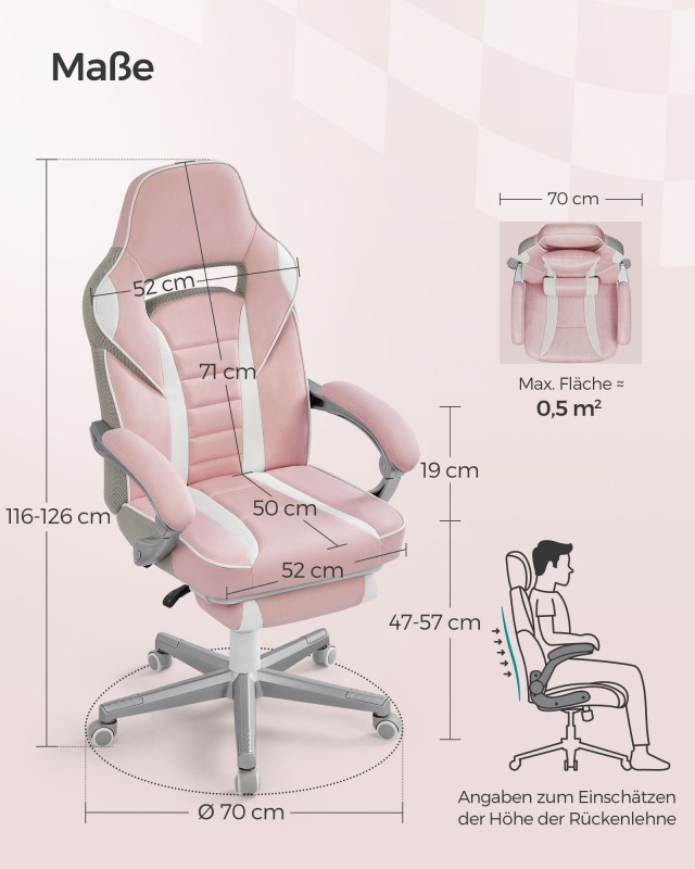 Καρέκλα Γραφείου / Gaming με ανάκλιση 67 x 66 x 116–126 cm Ροζ OBG073P01 Songmics