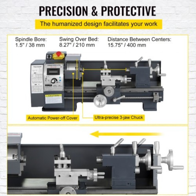 VEVOR Μίνι Τόρνος Μετάλλων 750W 8x16, Μεταβλητές Ταχύτητες, 4-Σιαγό... VEVOR Μίνι Τόρνος Μετάλλων 750W 8x16, Μεταβλητές Ταχύτητες, 4-Σιαγό...