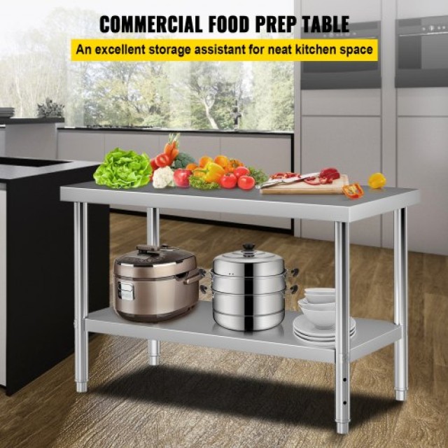 Τραπέζι Προετοιμασίας VEVOR Ανοξείδωτο 48x30x34, 550lbs, Ρυθμιζόμεν...