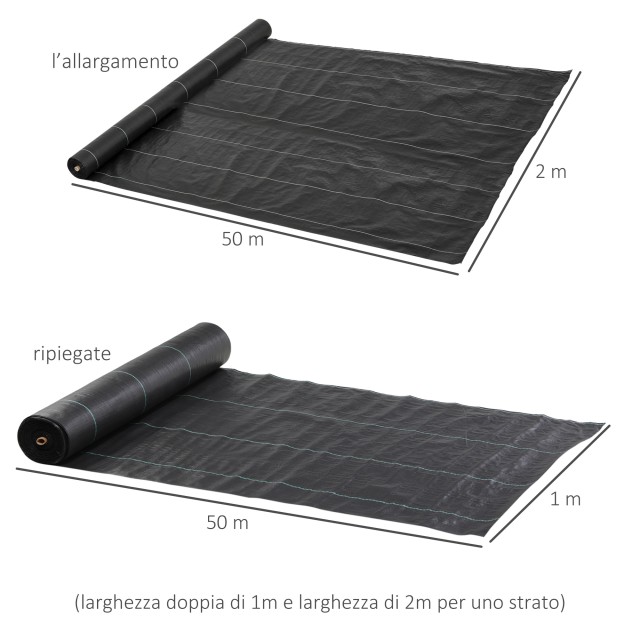 Outsunny  Ύφασμα για Στρώση 50x2 μ Διαπνέον και Αντι-UV από Μαύρο Π...
