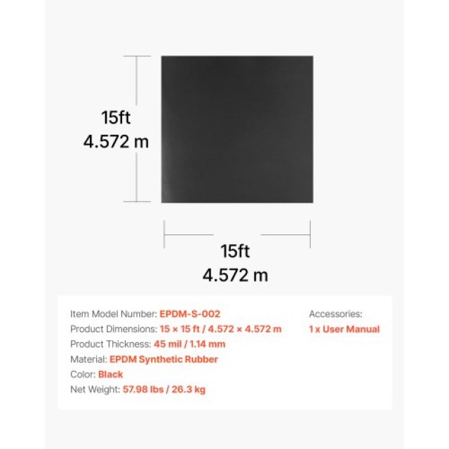 VEVOR EPDM Ελαστικό Ρολό Οροφής 15x15 πόδια - 45 mil, Μακράς Διάρκε... VEVOR EPDM Ελαστικό Ρολό Οροφής 15x15 πόδια - 45 mil, Μακράς Διάρκε...