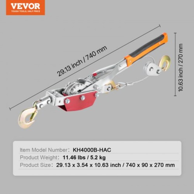 VEVOR Βαρούλκο Χειρός 4 Τόνων με 3 Γάντζους 8818 lbs Heavy Duty GSSKJXQGSS4TP3FF1V0