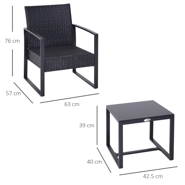 Outsunny Σετ Έπιπλα εξωτερικού χώρου Rattan Τραπεζάκι σαλονιού με 2 καρέκλες με μαξιλάρια, μαύρο 863-012