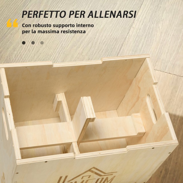 HOMCOM Ξύλινο Plyo Box σε 3 Ύψη, Plyometric Jumping Box Χωρητικότητα 120kg, 61x51x76cm A93-053V01