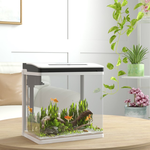PawHut 13L Aquarium με φωτισμό LED με οπές αερισμού, σε HD Glass και ABS, 29L x 20D x 30,5H cm D61-004V90WT