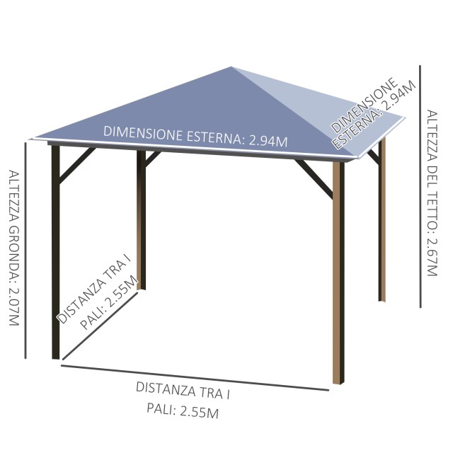 Outsunny Garden Gazebo 2,94x2,94m με πολυανθρακική στέγη και κουνουπιέρες, Caff? και Χακί 84C-347