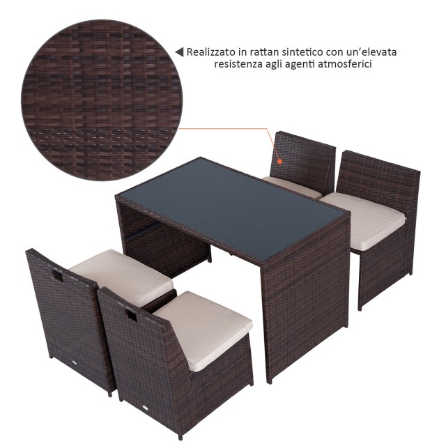 Outsunny Rattan Σετ Έπιπλα Κήπου 5τμχ Τραπεζαρία 4 Καρέκλες με Μαξι...