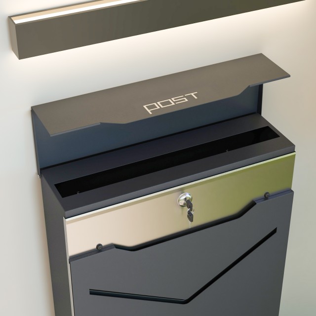 HOMCOM Steel Mailbox με 2 κλειδιά ασφαλείας, V-Slot και Drainage Hole, 37x10,5x37 cm, Γκρι B80-013V00CG